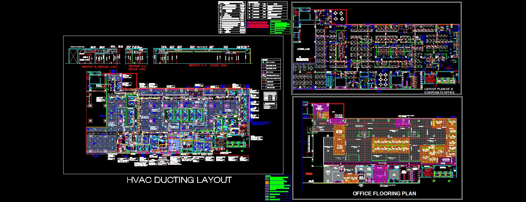 Corporate Office Layout DWG for 300 Staff with HVAC Design